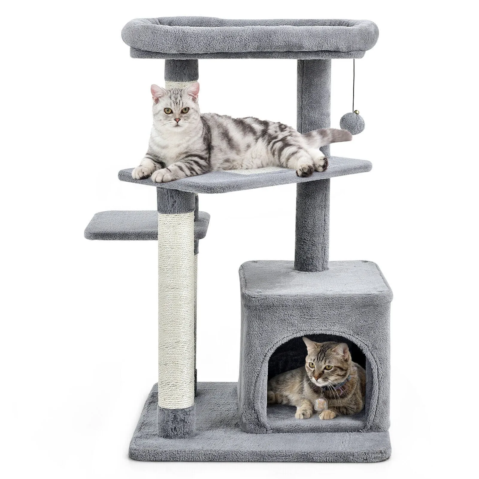 33.5" Cat Tree with Perch and Hanging Ball - Gray