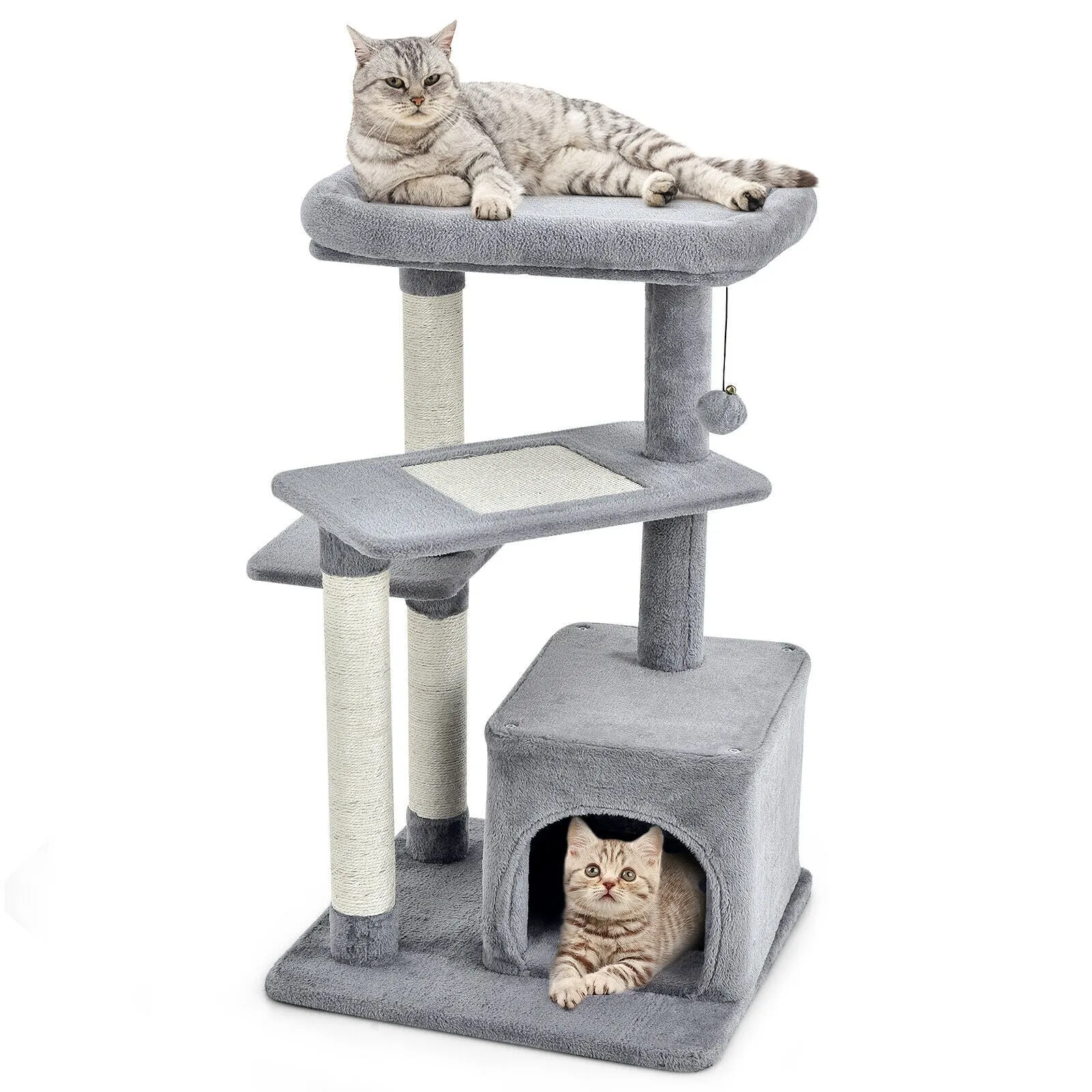 33.5" Cat Tree with Perch and Hanging Ball - Gray