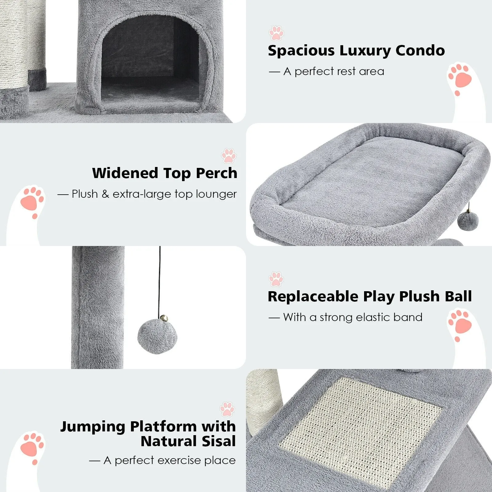 33.5" Cat Tree with Perch and Hanging Ball - Gray