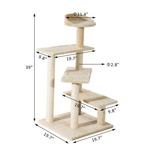 39" Cat Tree Scratch Tower with Revolving Steps