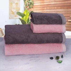 500 GSM Bamboo Towels Set Of 4 - Peach & Ash Grey | Ultra Soft & Highly Absorbent Towels
