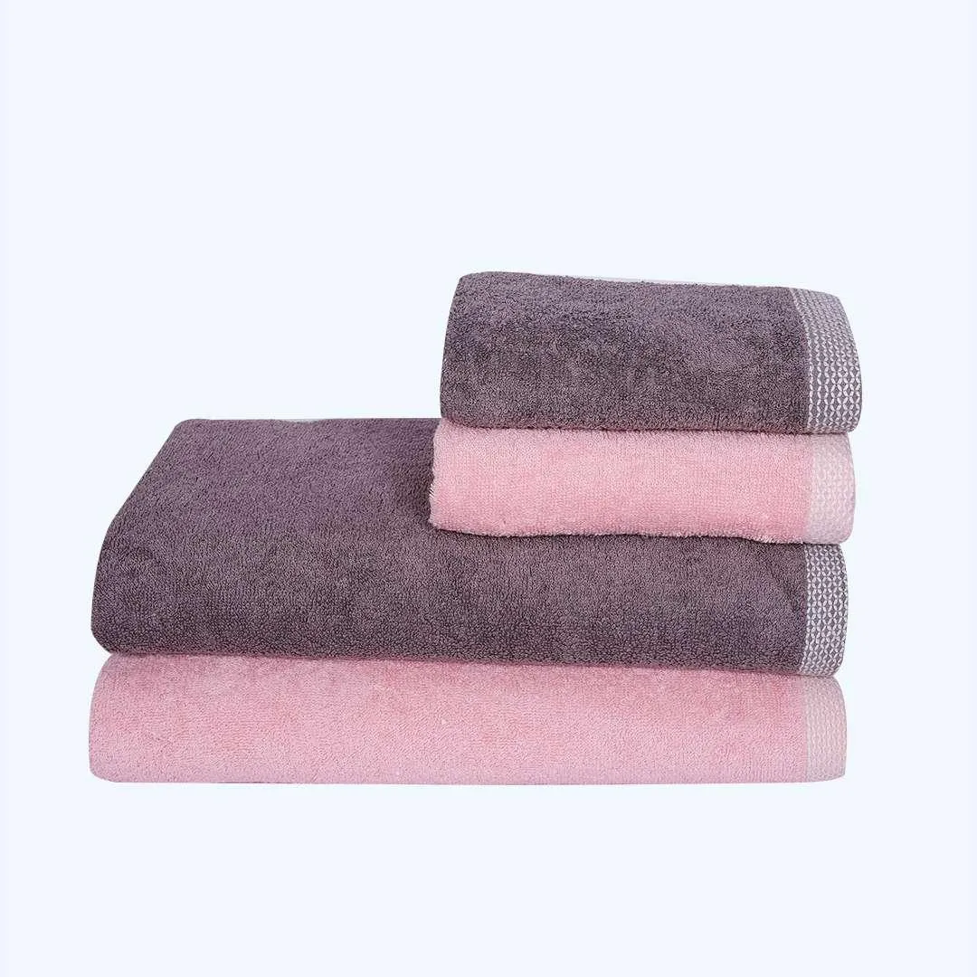500 GSM Bamboo Towels Set Of 4 - Peach & Ash Grey | Ultra Soft & Highly Absorbent Towels