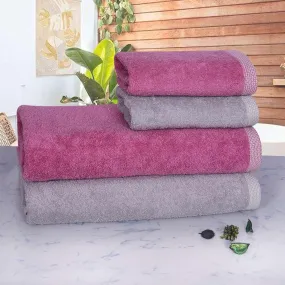 500 GSM Bamboo Towels Set Of 4 - Purple & Grey | Ultra Soft & Highly Absorbent Towels