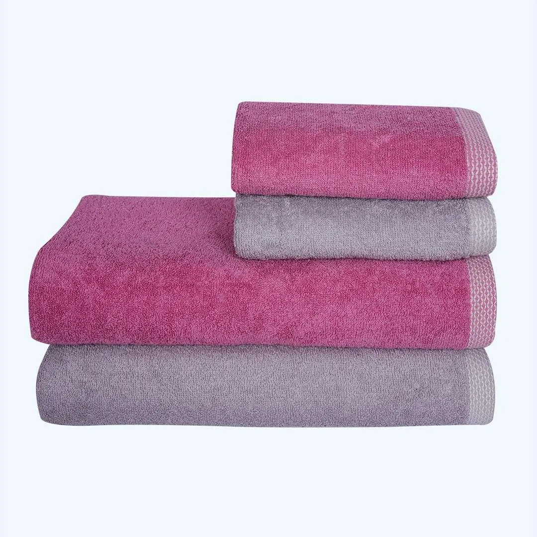 500 GSM Bamboo Towels Set Of 4 - Purple & Grey | Ultra Soft & Highly Absorbent Towels