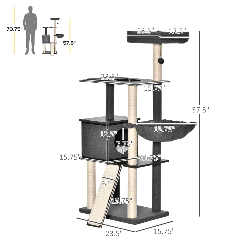 58" Cat Tree Activity Center - Dark Grey