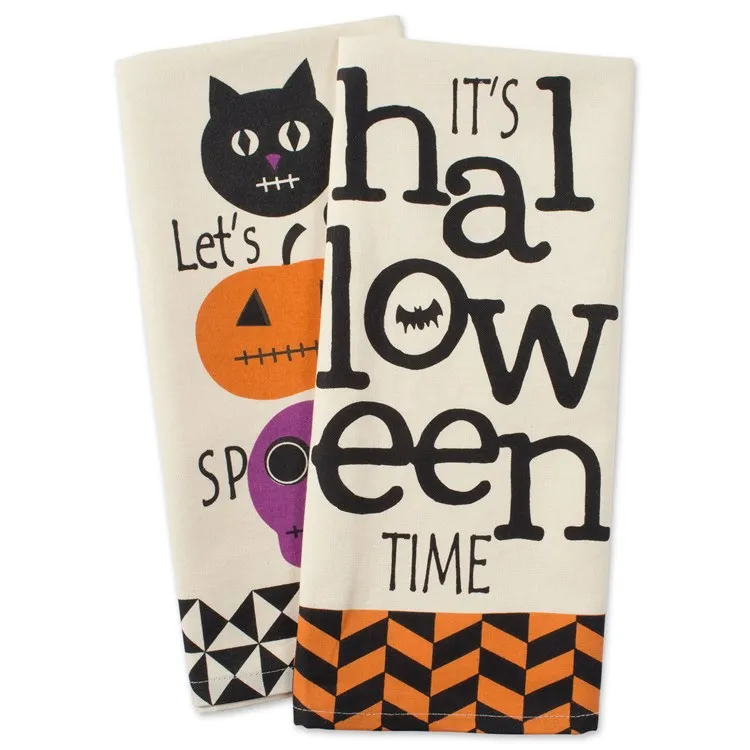 All Hallows Eve Halloween Printed Dish Towels Set of 2 Assorted