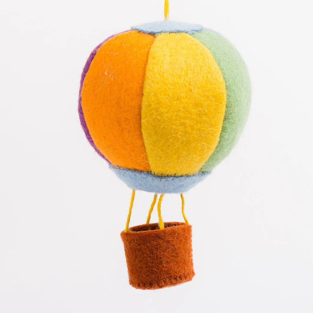 Blue Rainbow Up and Away Hot Air Balloon Ornament
