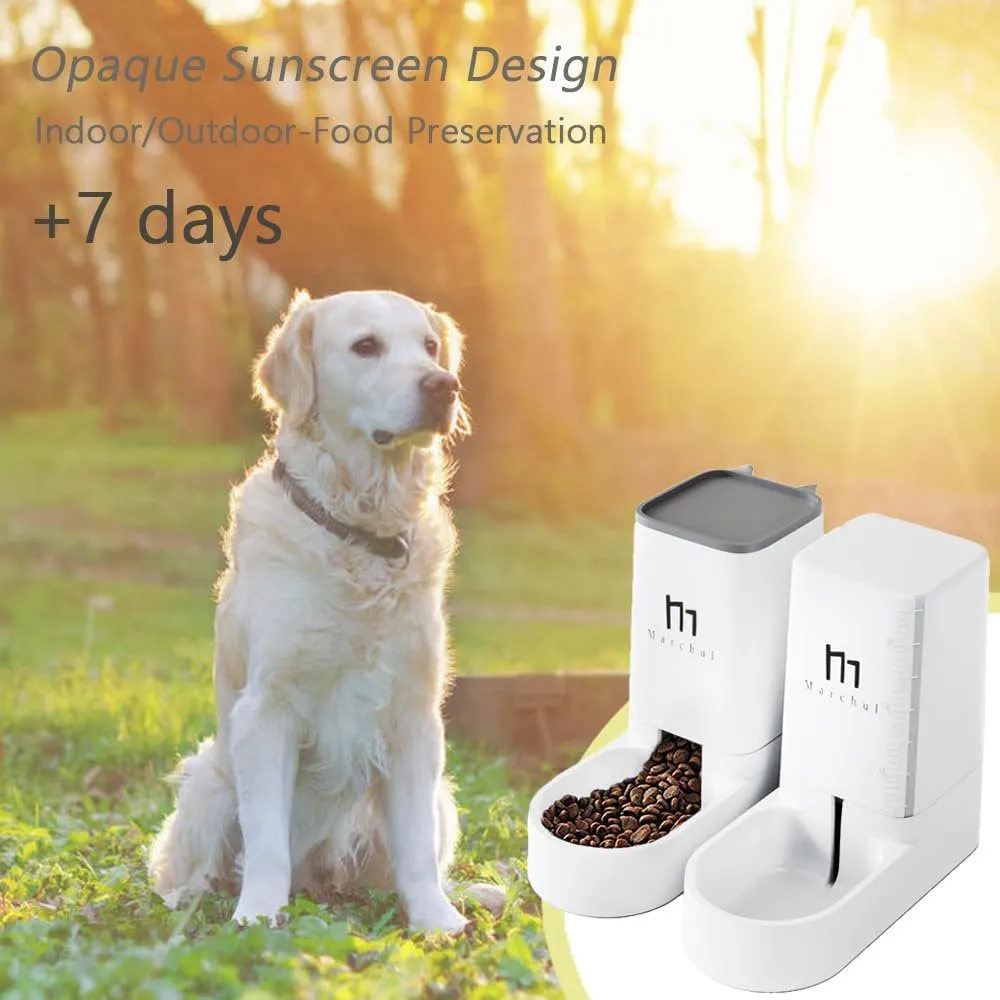 Cat Dog Feeder and Waterer Pet Self-Dispensing, Cat Food Dispenser, Automatic Cat Feeders, Outdoor Sun Protection Design Gravity Food Feeder and Waterer Set (Feeder Waterer)