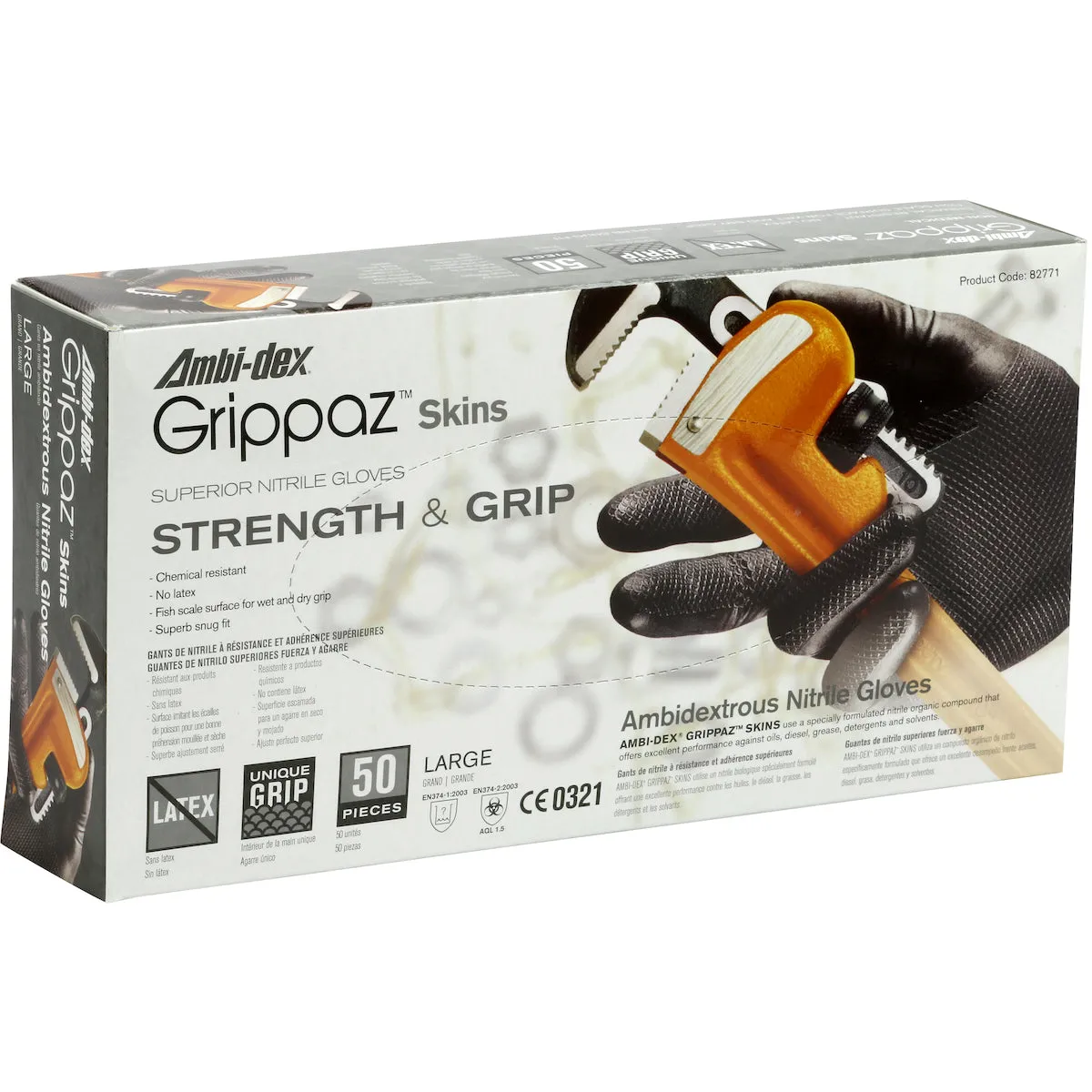 Disposable Gloves - PIP Grippaz™ Skins Ambidextrous Nitrile w/ Textured Fish Scale Grip - 6 Mil (Box of 50), GP67246