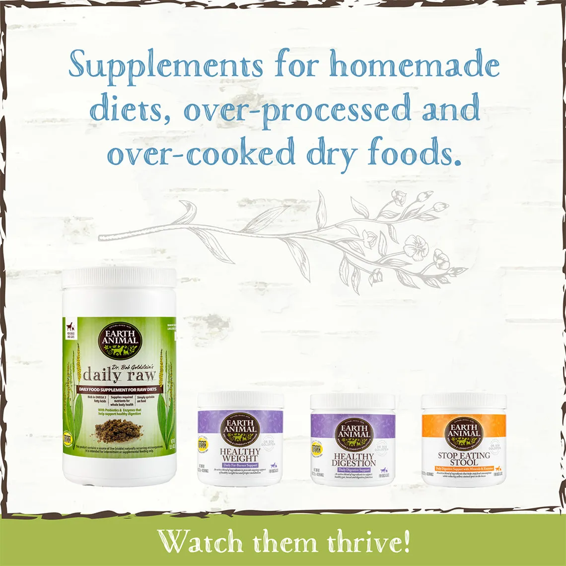 Earth Animal Daily Raw Food Nutritional Supplement Powder for Cats & Dogs
