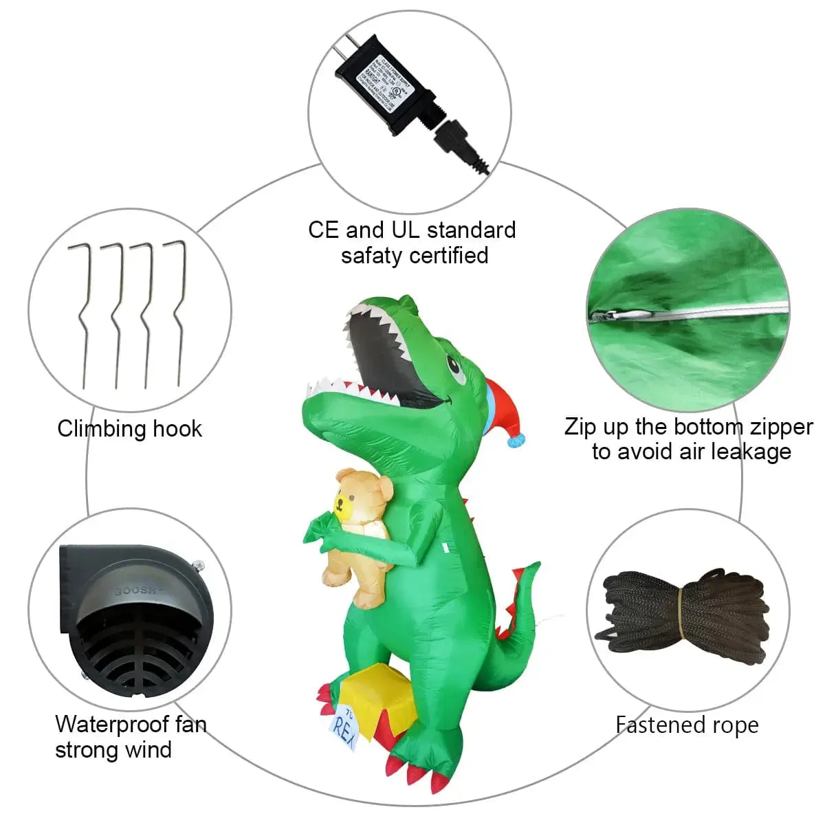 Inflatable Dinosaur 7 ft LED Christmas Yard Decoration