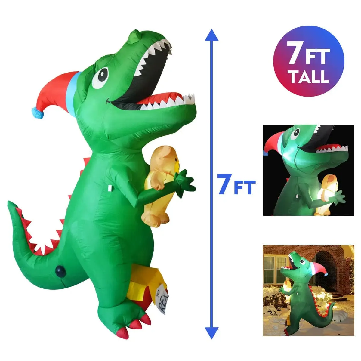 Inflatable Dinosaur 7 ft LED Christmas Yard Decoration