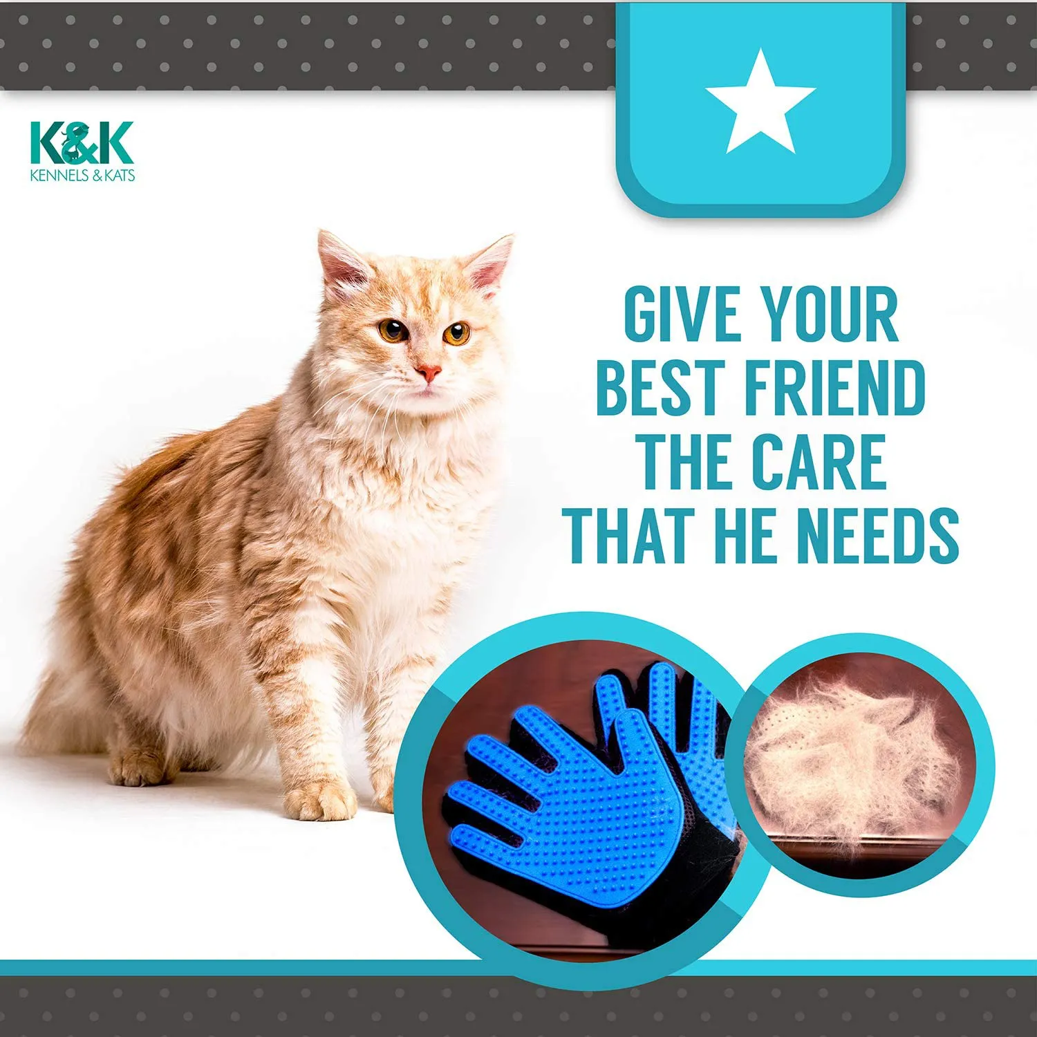 KENNELS & KATS New Version Pet Grooming Gloves, Premium Deshedding Glove for Easy, Mess-Free Grooming of Cats, Dogs, Rabbits and Horses with Long/Short/Curly Fur