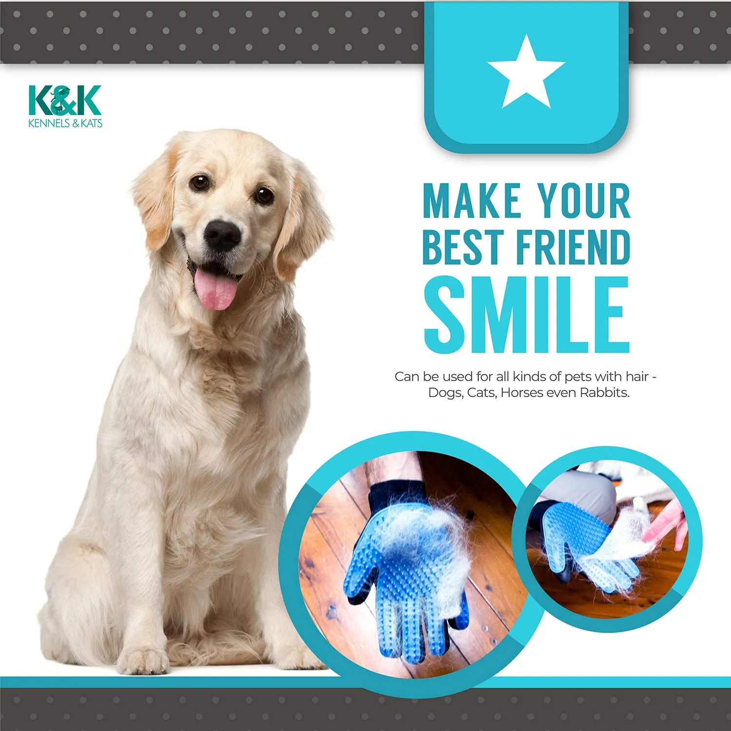 KENNELS & KATS New Version Pet Grooming Gloves, Premium Deshedding Glove for Easy, Mess-Free Grooming of Cats, Dogs, Rabbits and Horses with Long/Short/Curly Fur