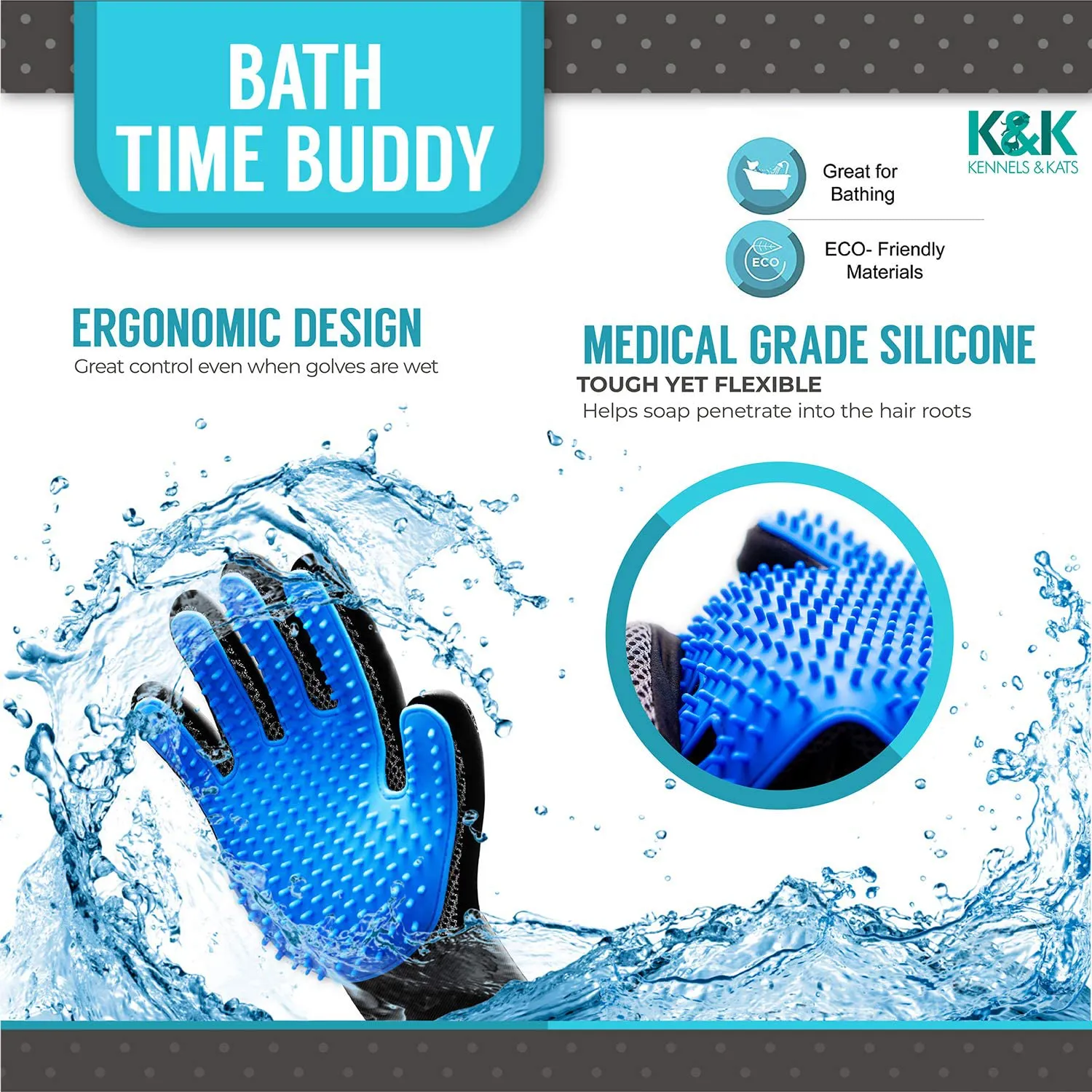 KENNELS & KATS New Version Pet Grooming Gloves, Premium Deshedding Glove for Easy, Mess-Free Grooming of Cats, Dogs, Rabbits and Horses with Long/Short/Curly Fur