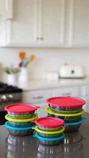 Messy Mutts - Stainless Steel Bowls With Lids - 6 piece set