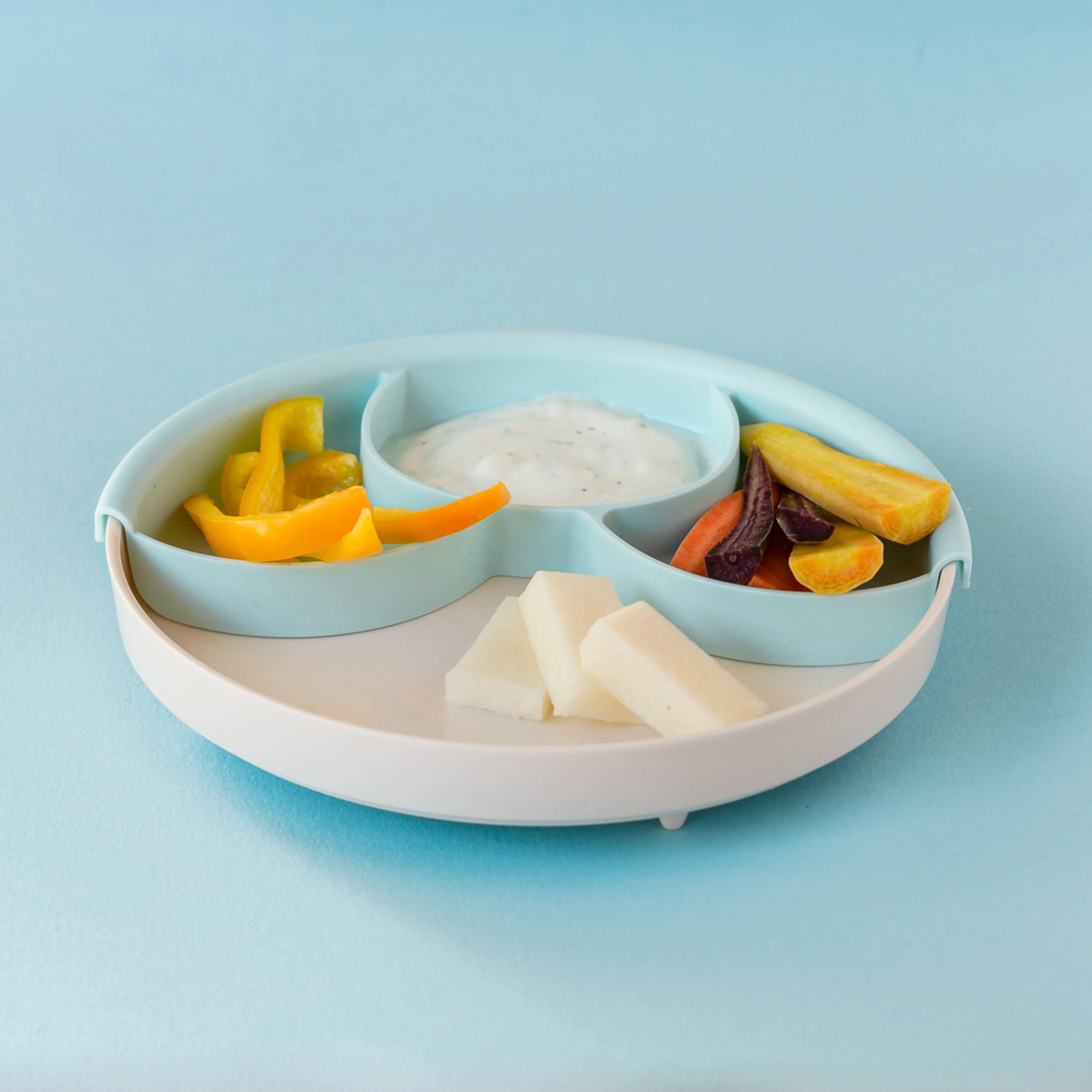 Miniware Healthy Meal Set - PLA Smart Divider Suction Plate in Vanilla   Silicone Divider in Aqua