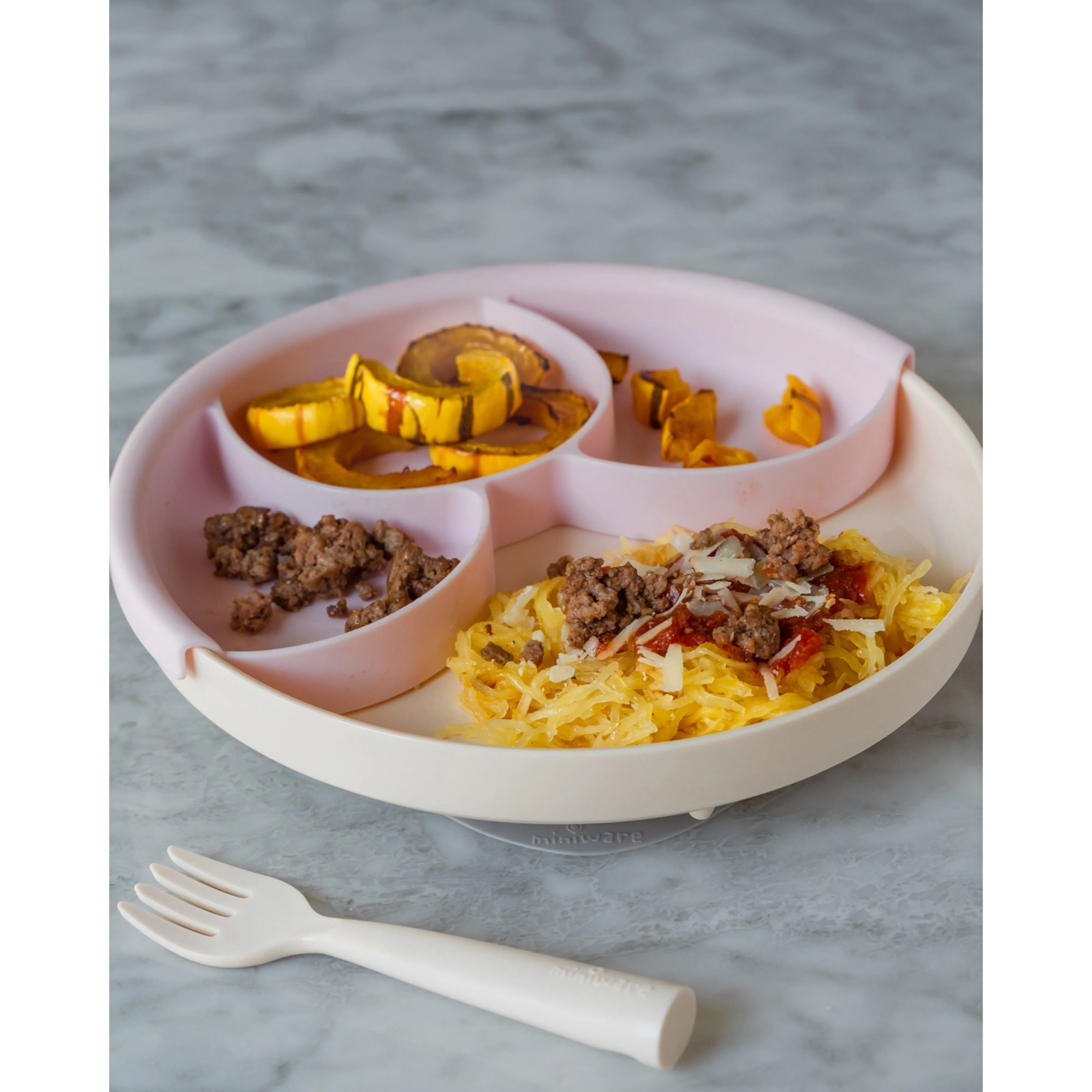 Miniware Healthy Meal Set - PLA Smart Divider Suction Plate   Silicone Divider in Cotton Candy