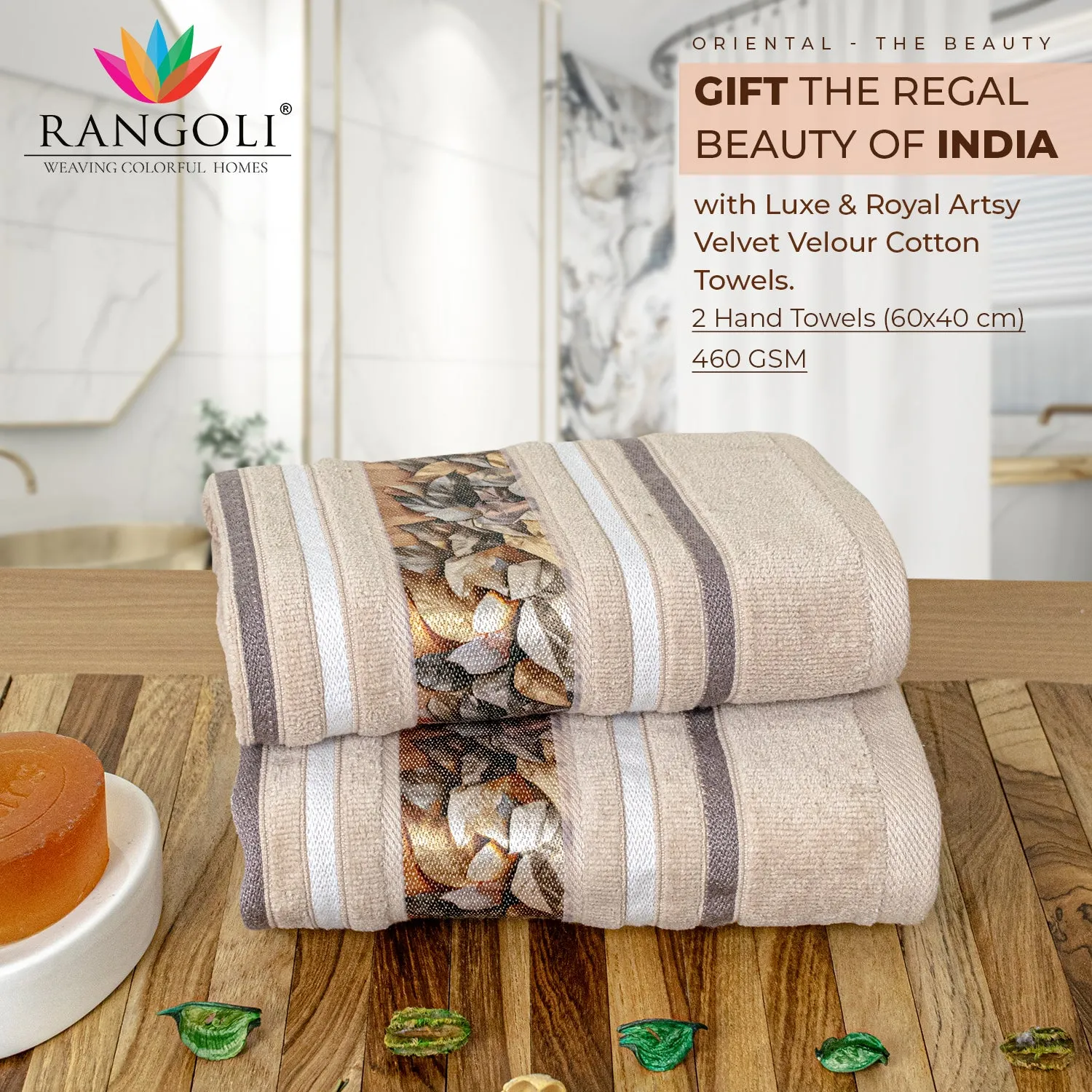 Oriental 450 GSM Hand Towel Set Of 2 | Ultra Soft & Highly Absorbent Towels