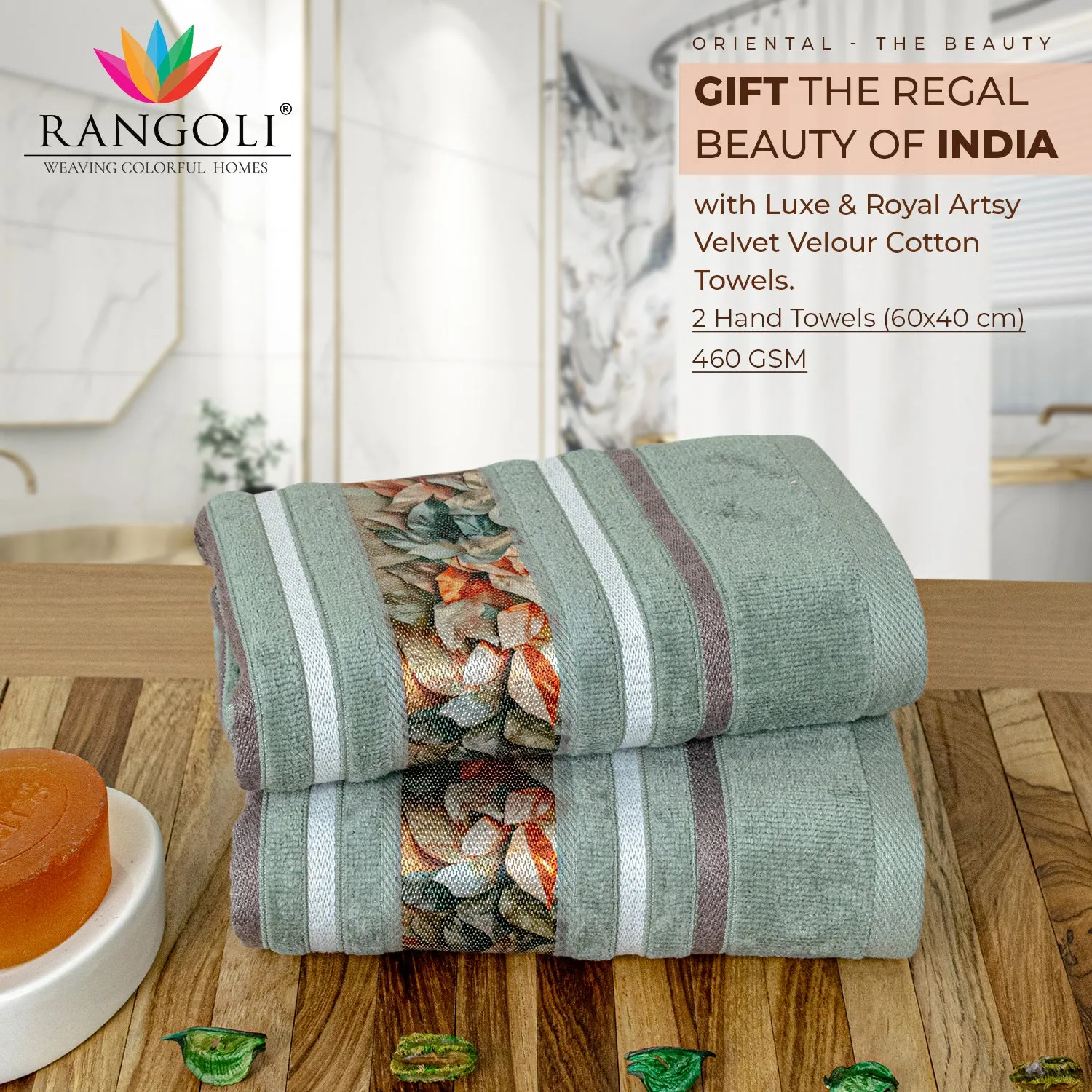 Oriental 450 GSM Hand Towel Set Of 2 | Ultra Soft & Highly Absorbent Towels