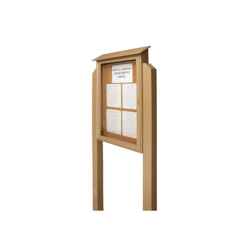 Outdoor Message Center Cork Board 38" x 54" with Posts | LEFT Hinged - Single Door Info Board