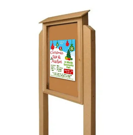 Outdoor Message Center Cork Board 38" x 54" with Posts | LEFT Hinged - Single Door Info Board