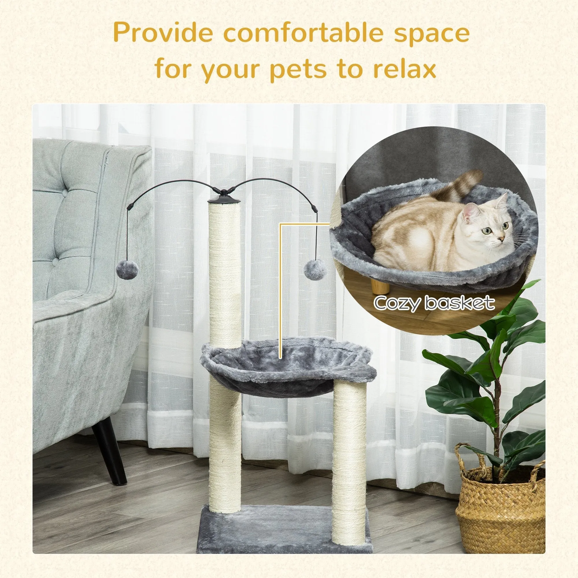 PawHut Cat Tree Tower w/ Sisal Scratching Post