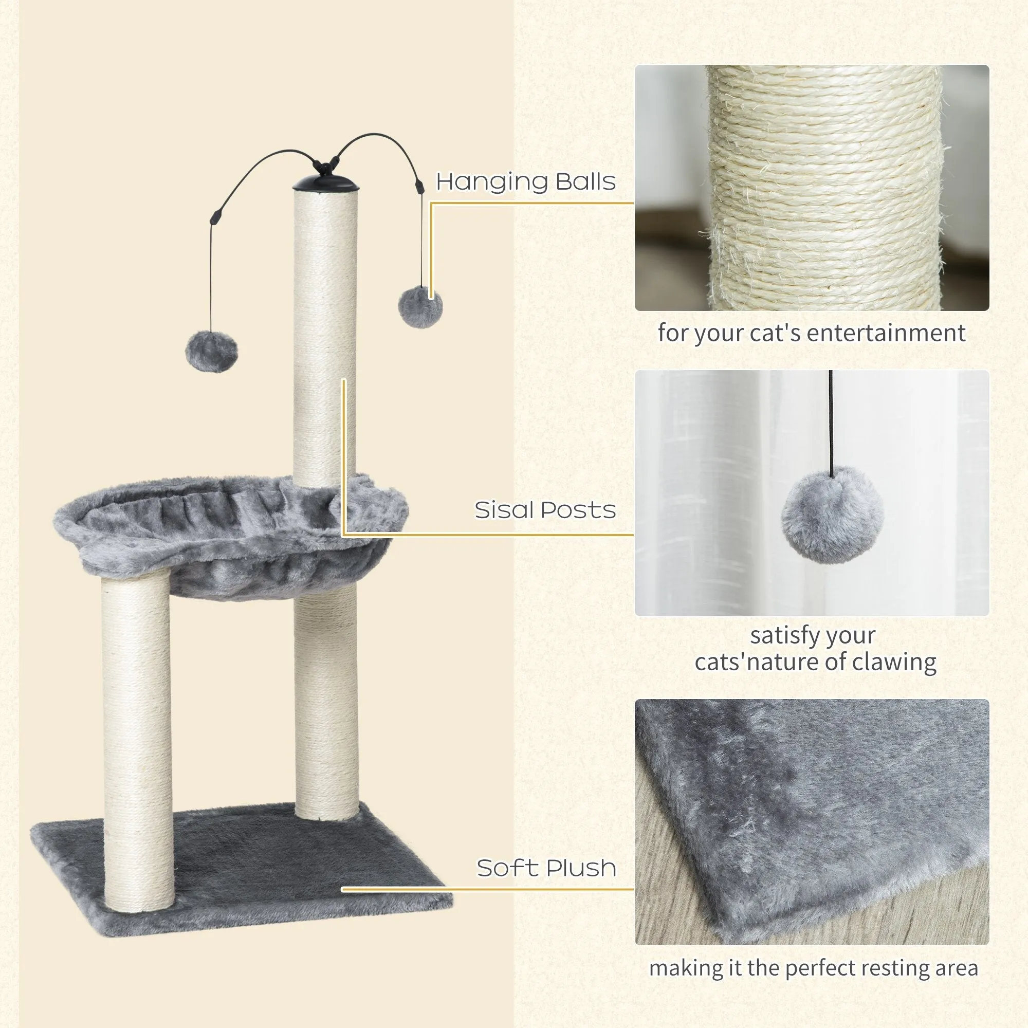 PawHut Cat Tree Tower w/ Sisal Scratching Post