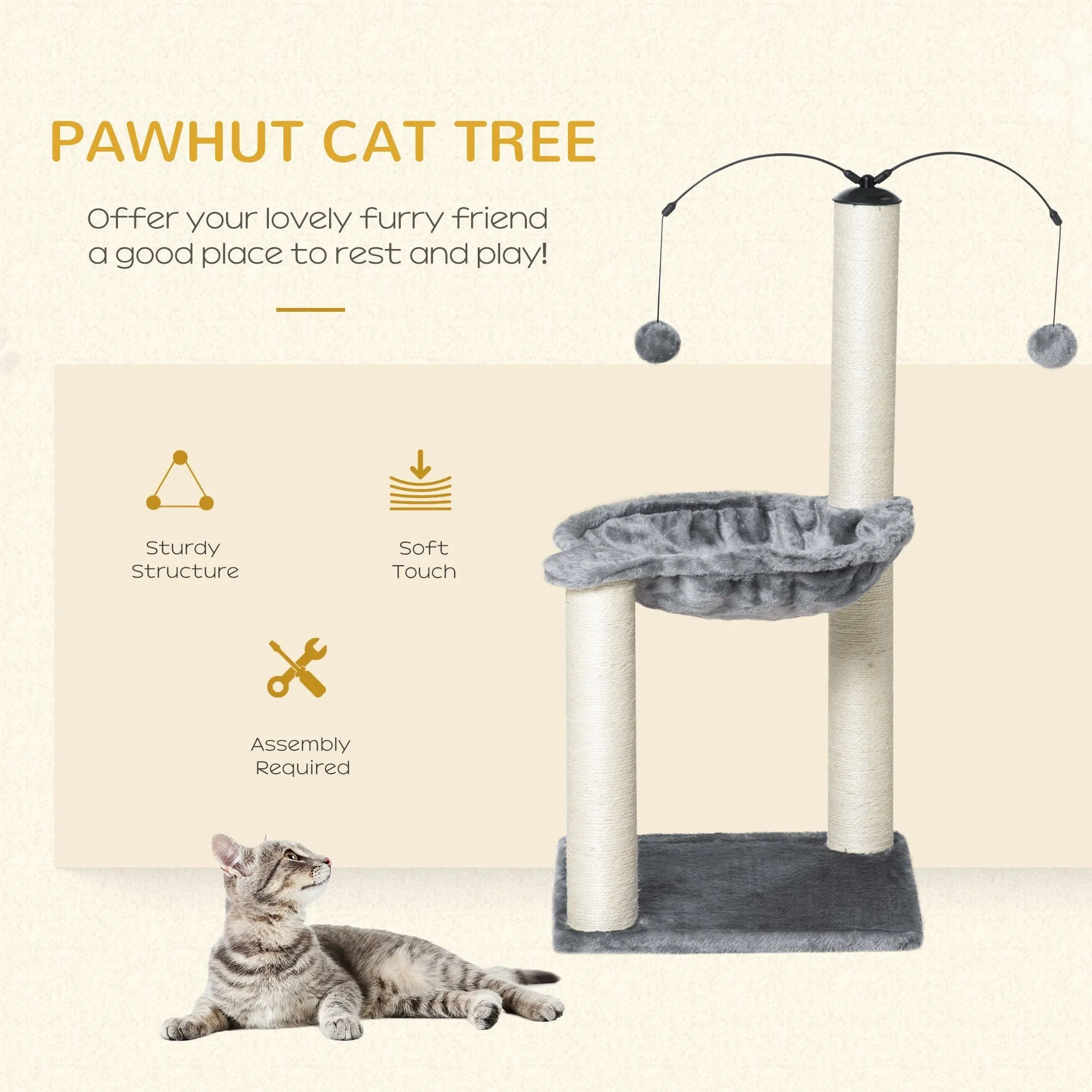 PawHut Cat Tree Tower w/ Sisal Scratching Post