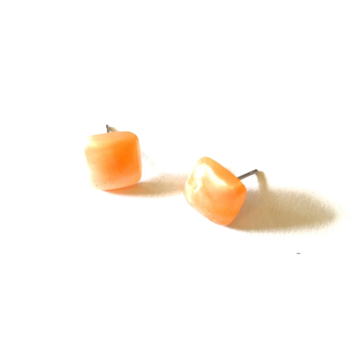 Peach Enamel Flat Square Stud Earrings