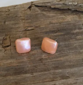 Peach Enamel Flat Square Stud Earrings