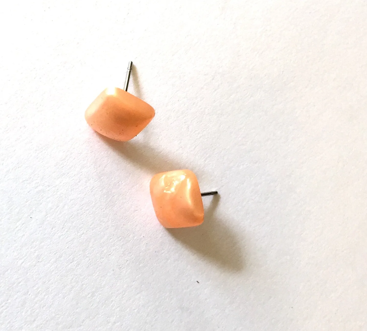 Peach Enamel Flat Square Stud Earrings