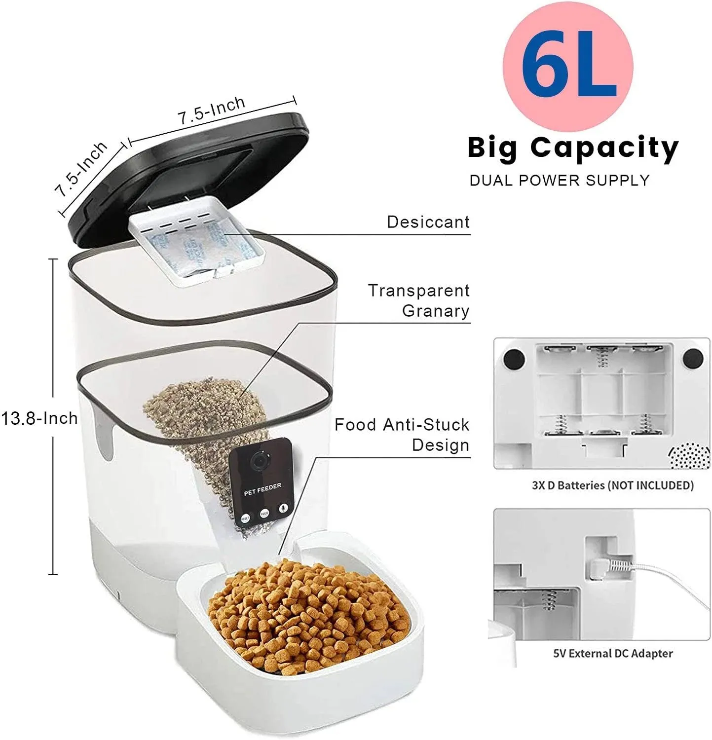 PetPulse: Smart Companion Feeder - 6L Capacity, HD Cam, Voice Recorder, Timed Feeding, Dual Power, WiFi Control