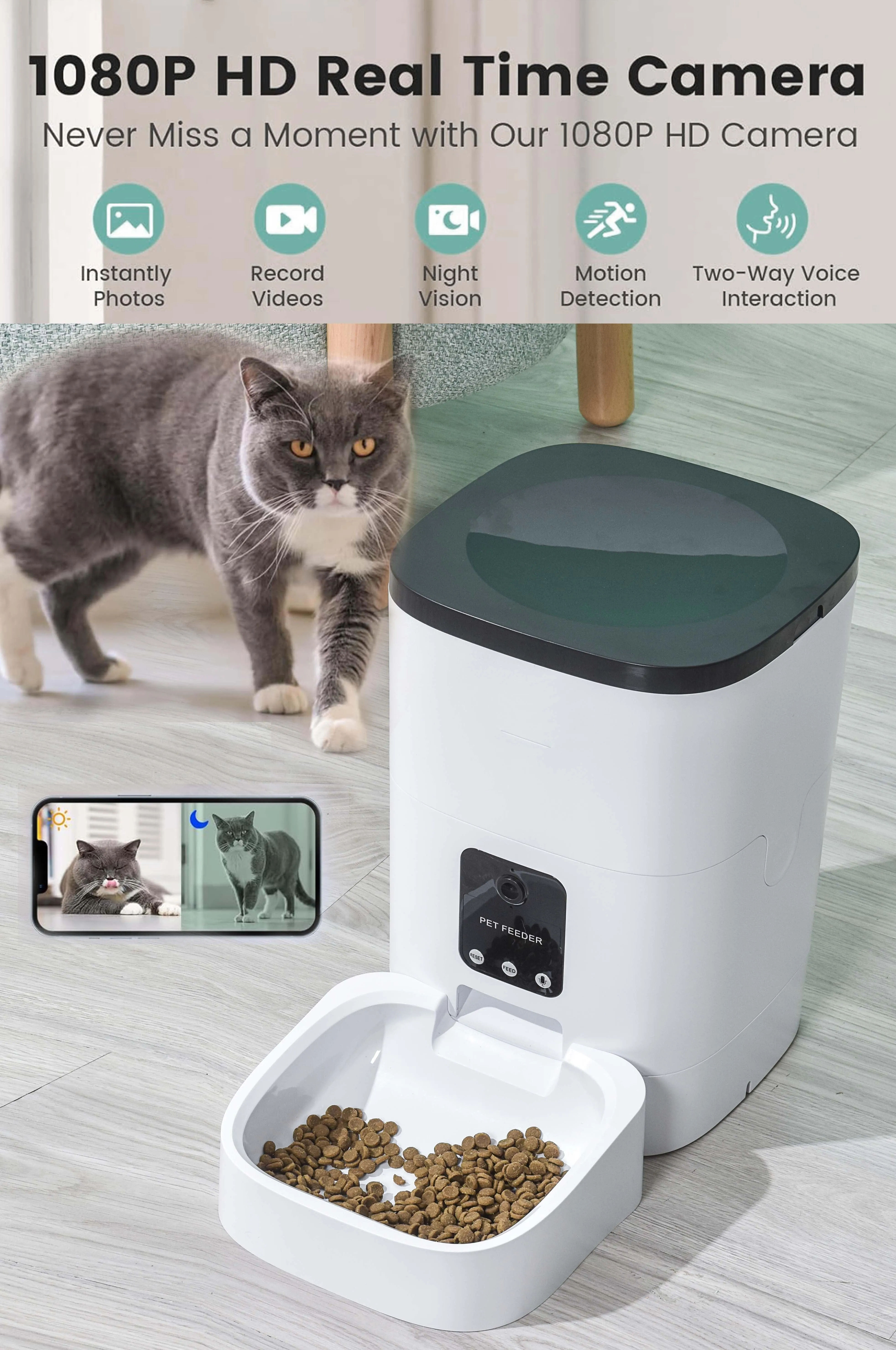 PetPulse: Smart Companion Feeder - 6L Capacity, HD Cam, Voice Recorder, Timed Feeding, Dual Power, WiFi Control