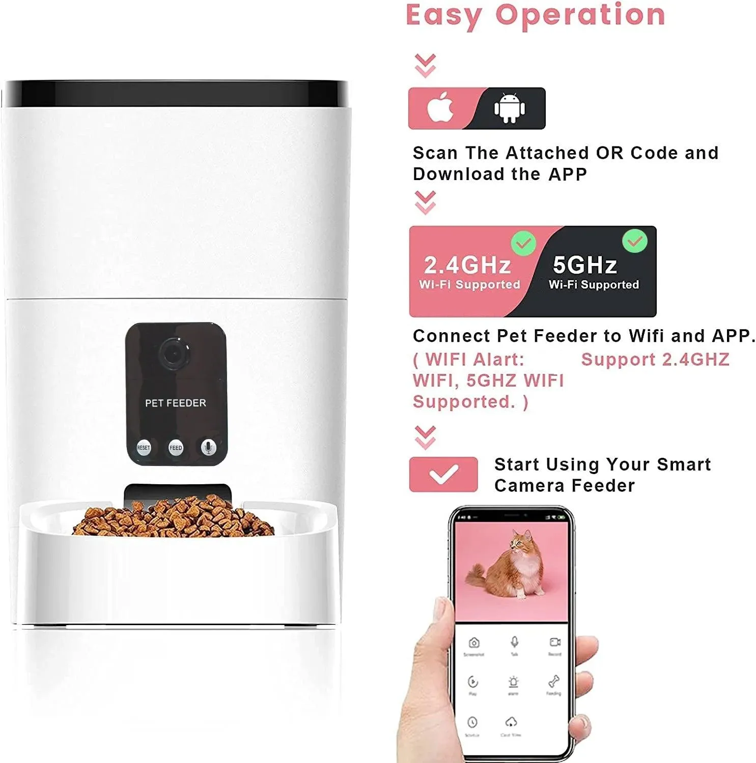 PetPulse: Smart Companion Feeder - 6L Capacity, HD Cam, Voice Recorder, Timed Feeding, Dual Power, WiFi Control