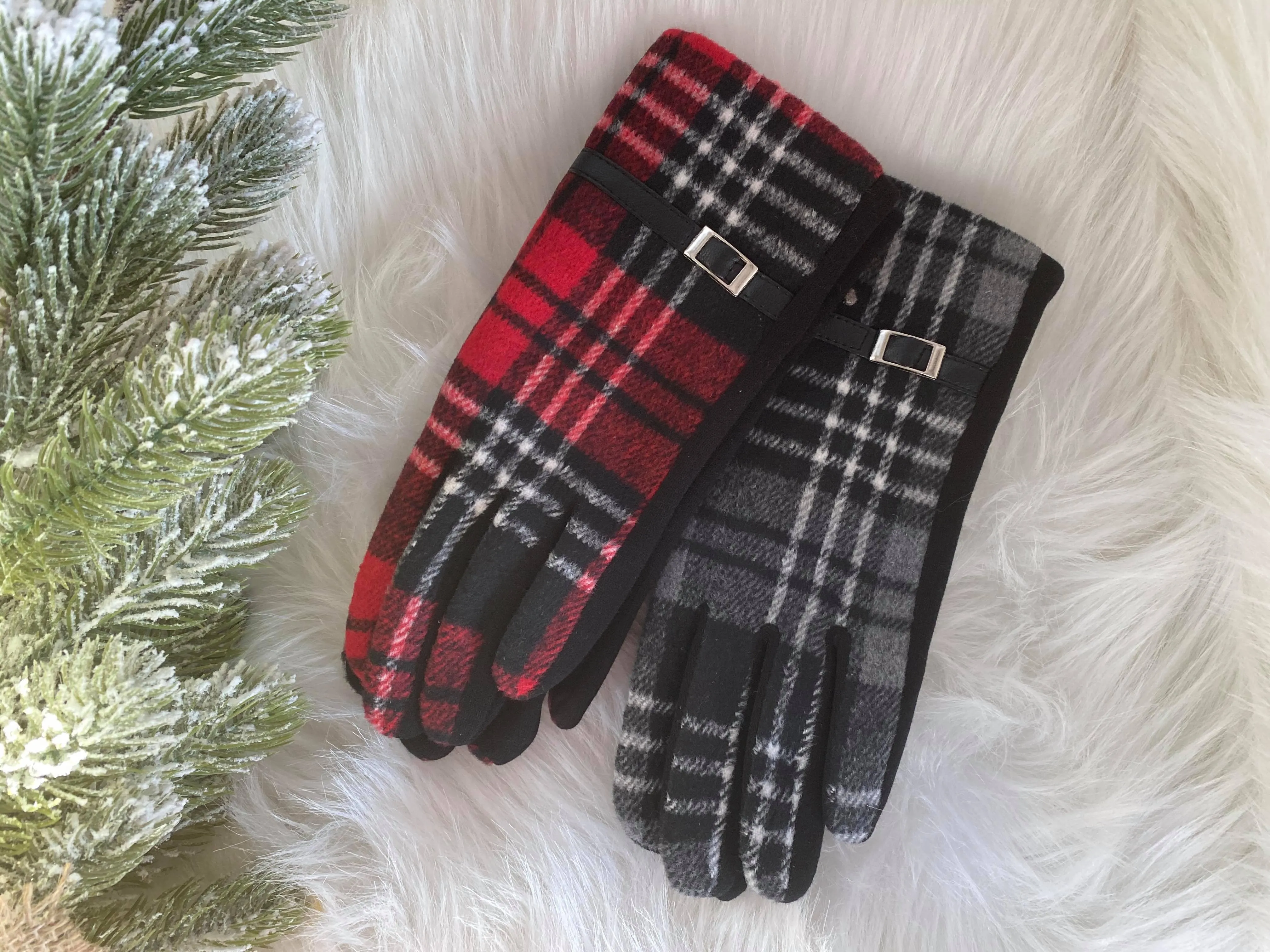 Plaid Pattern Touch Screen Gloves