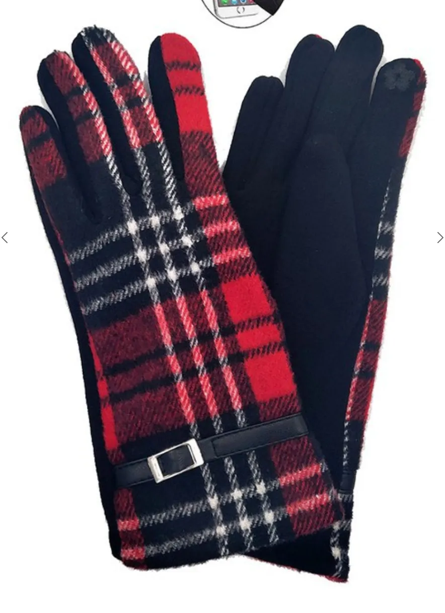 Plaid Pattern Touch Screen Gloves