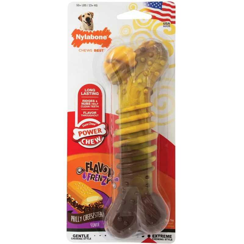 POWER CHEW - Cheesesteak Flavored Bone Dog Chew Toy Souper/X-Large - 10" Long