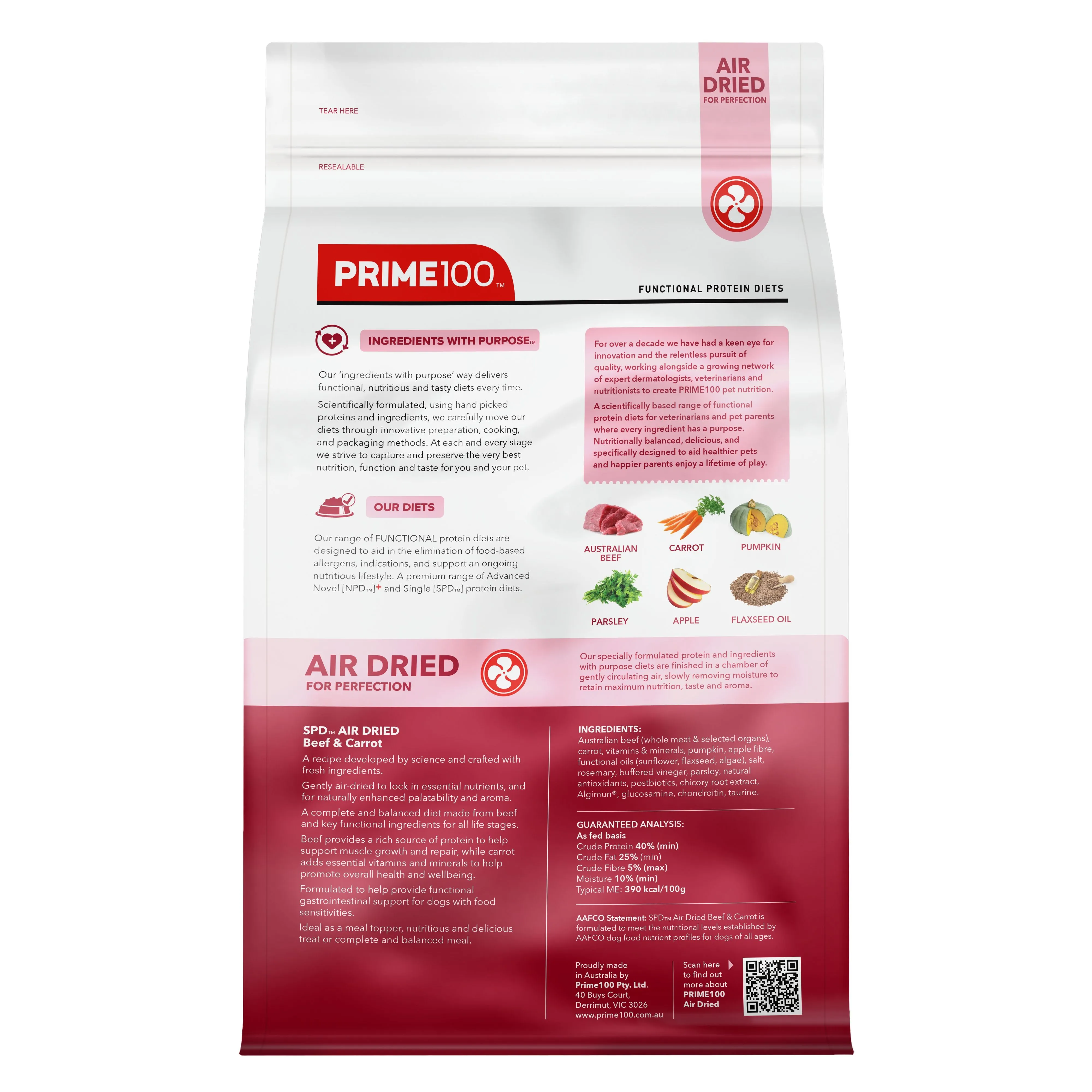 Prime 100 SPD Air Beef and Carrot Dog Food 2.2kg^^^