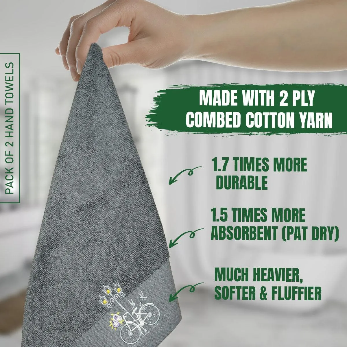 Rangoli Martin Hand Towel Set Of 2, 540 GSM | Ultra Soft & Highly Absorbent Towels