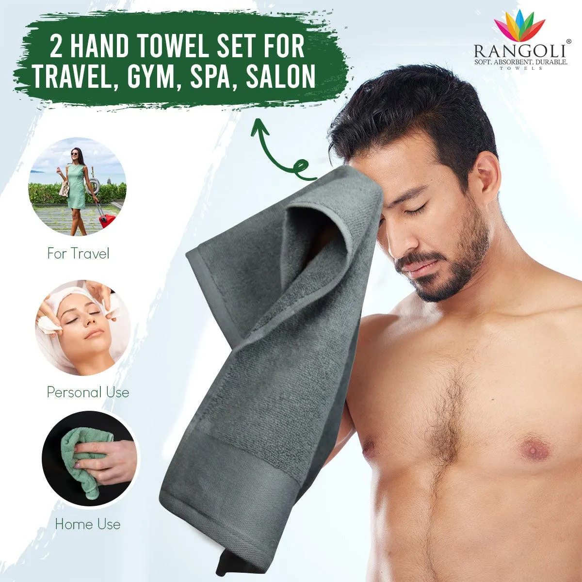 Rangoli Martin Hand Towel Set Of 2, 540 GSM | Ultra Soft & Highly Absorbent Towels