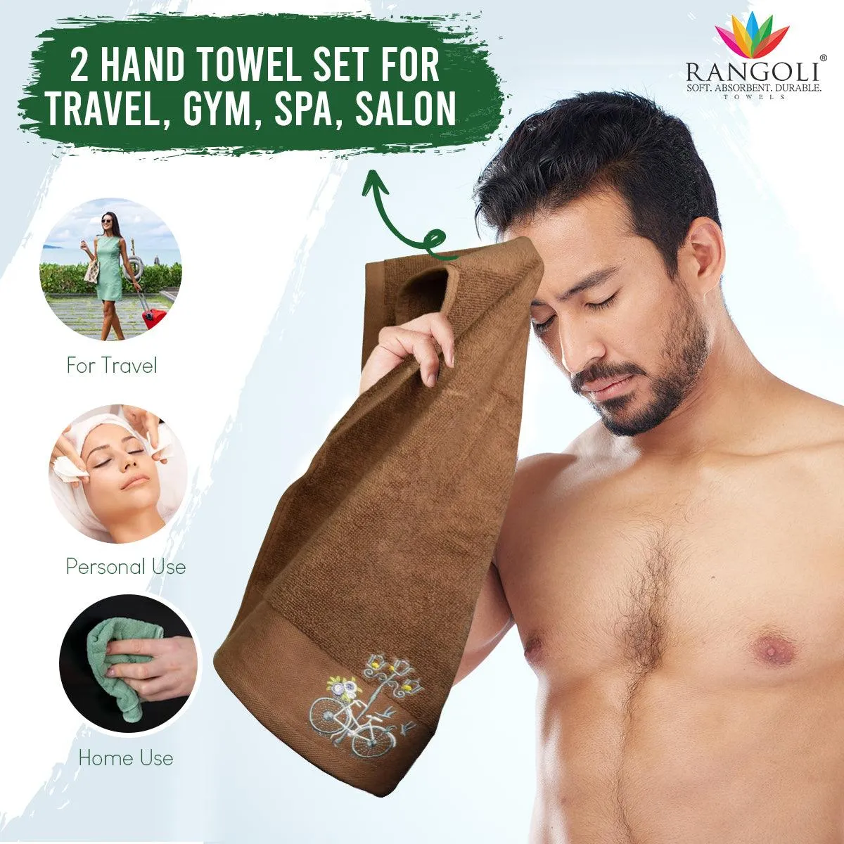 Rangoli Martin Hand Towel Set Of 2, 540 GSM | Ultra Soft & Highly Absorbent Towels