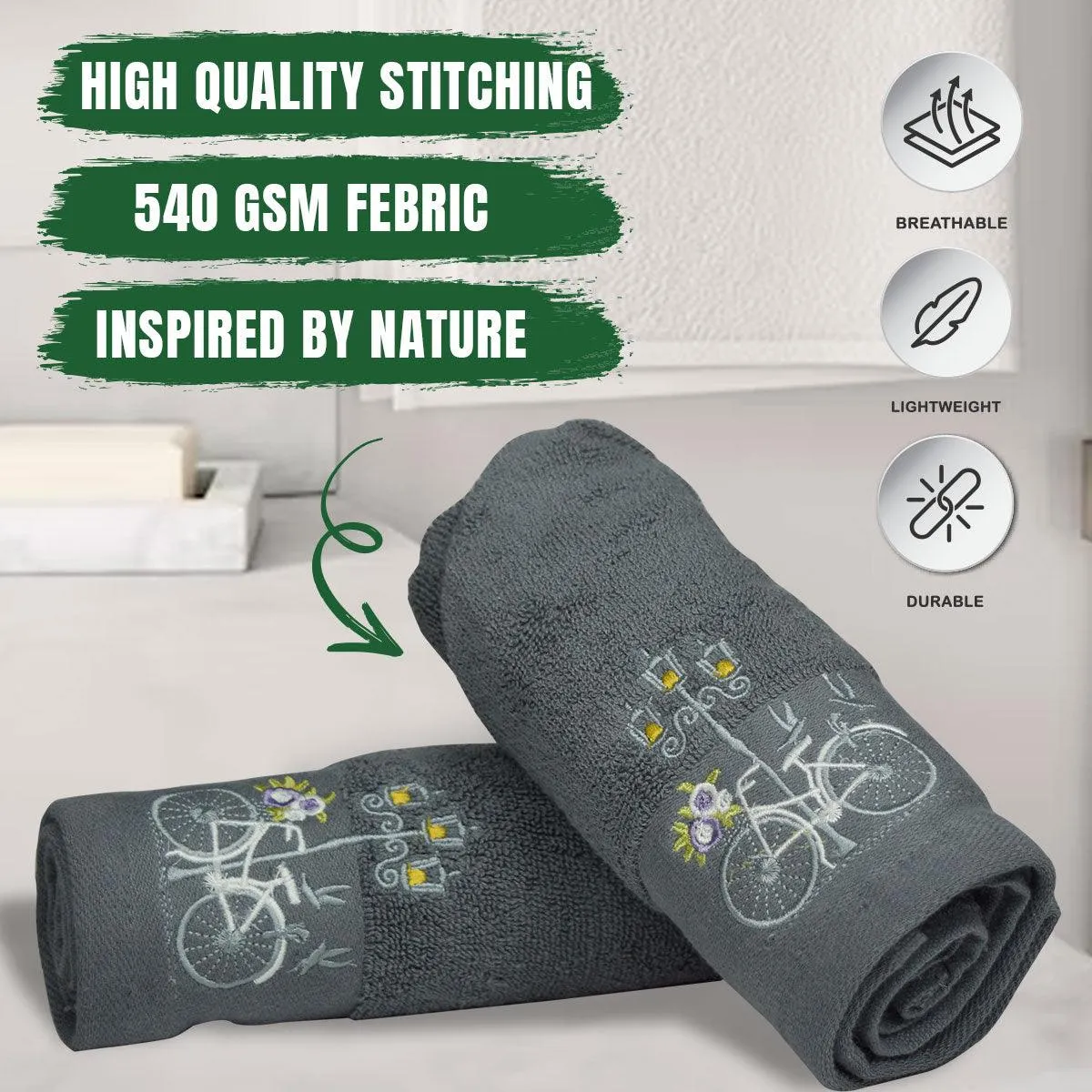 Rangoli Martin Hand Towel Set Of 2, 540 GSM | Ultra Soft & Highly Absorbent Towels