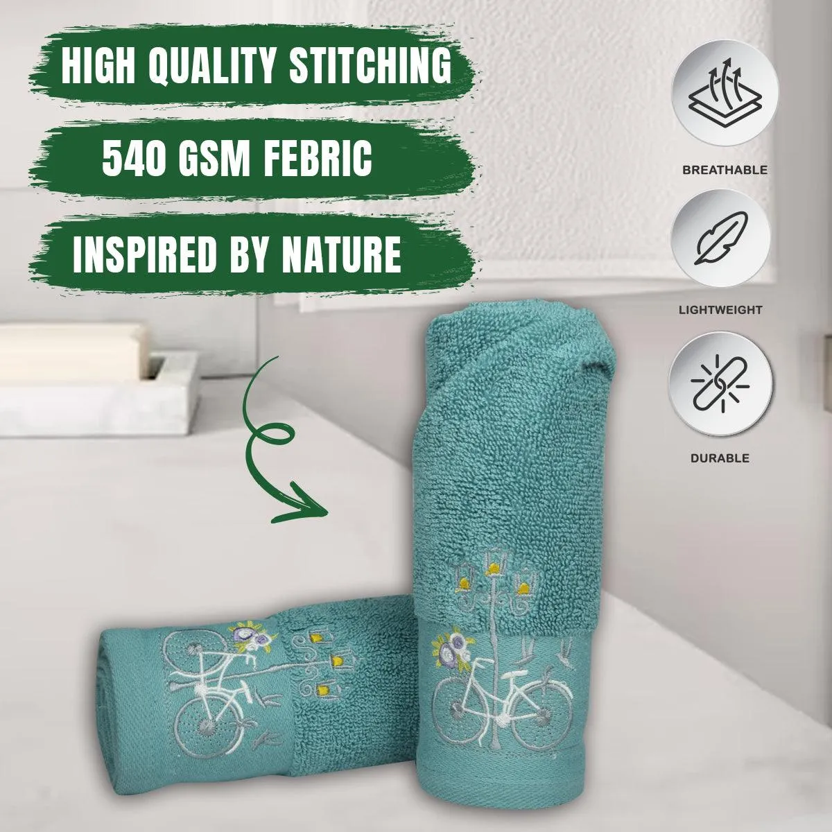 Rangoli Martin Hand Towel Set Of 2, 540 GSM | Ultra Soft & Highly Absorbent Towels