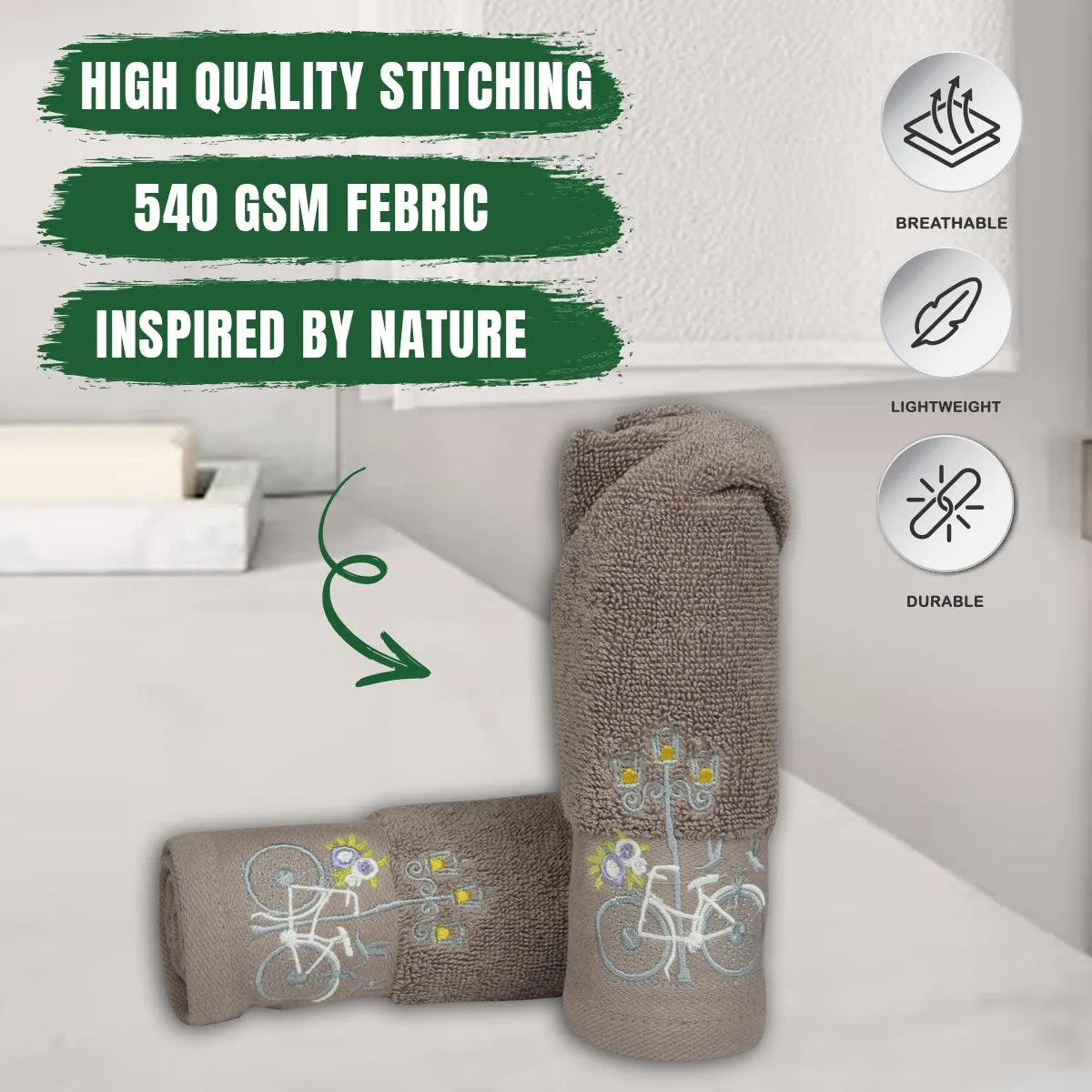 Rangoli Martin Hand Towel Set Of 2, 540 GSM | Ultra Soft & Highly Absorbent Towels