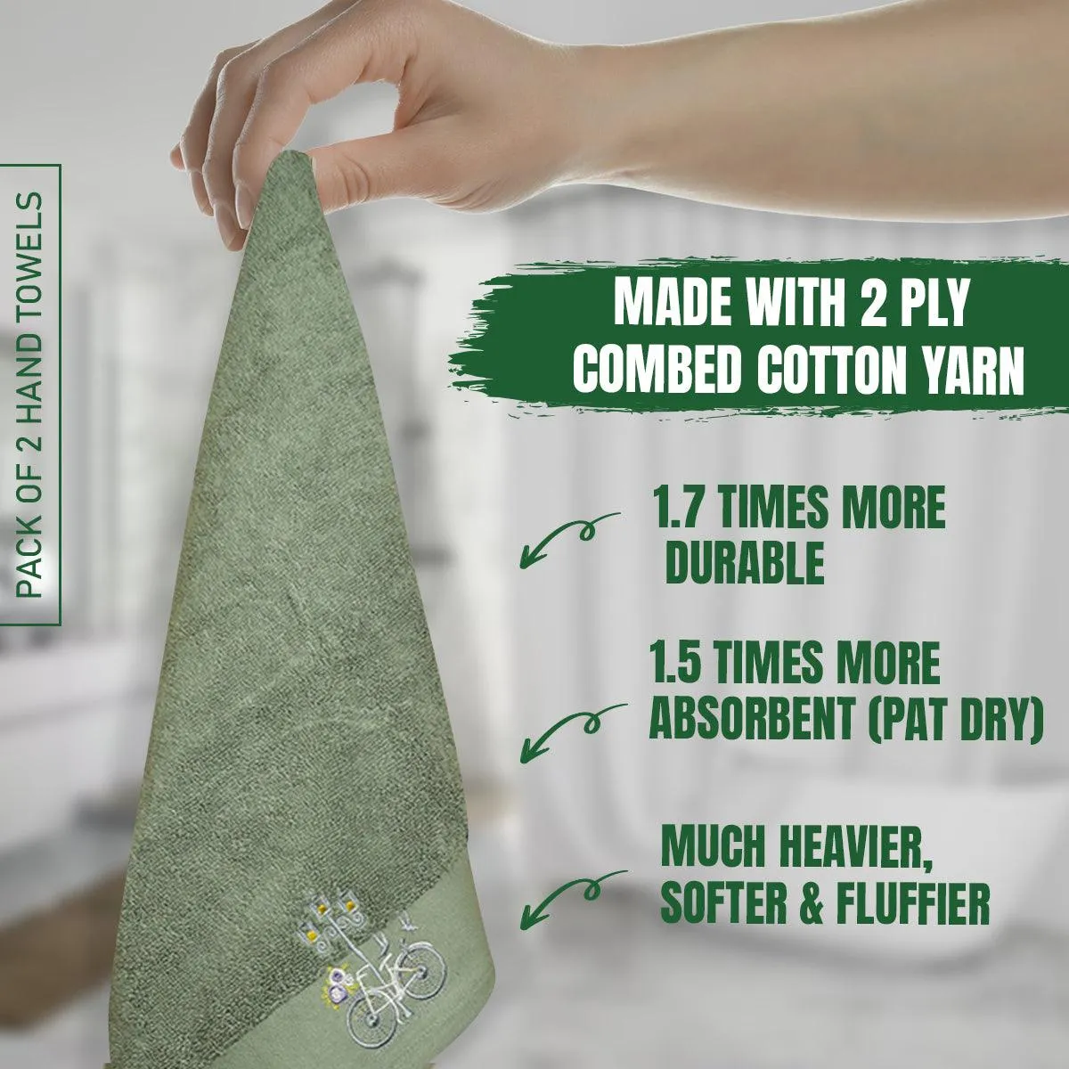 Rangoli Martin Hand Towel Set Of 2, 540 GSM | Ultra Soft & Highly Absorbent Towels