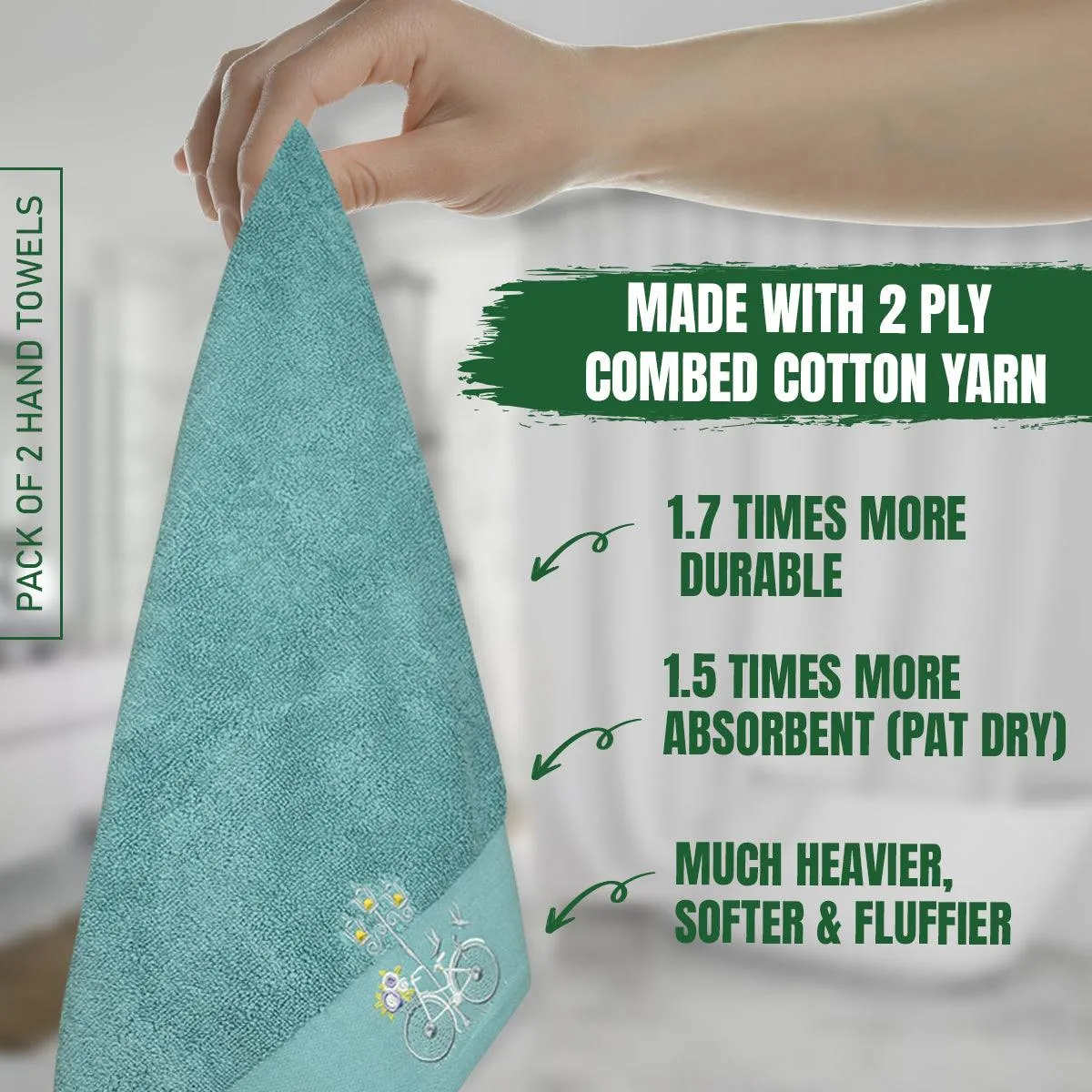 Rangoli Martin Hand Towel Set Of 2, 540 GSM | Ultra Soft & Highly Absorbent Towels