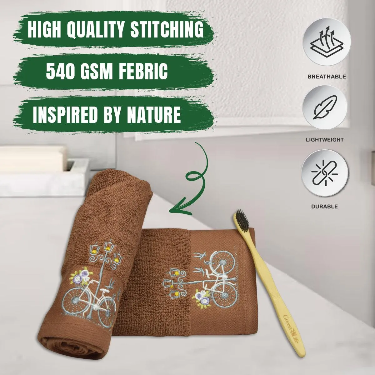Rangoli Martin Hand Towel Set Of 2, 540 GSM | Ultra Soft & Highly Absorbent Towels