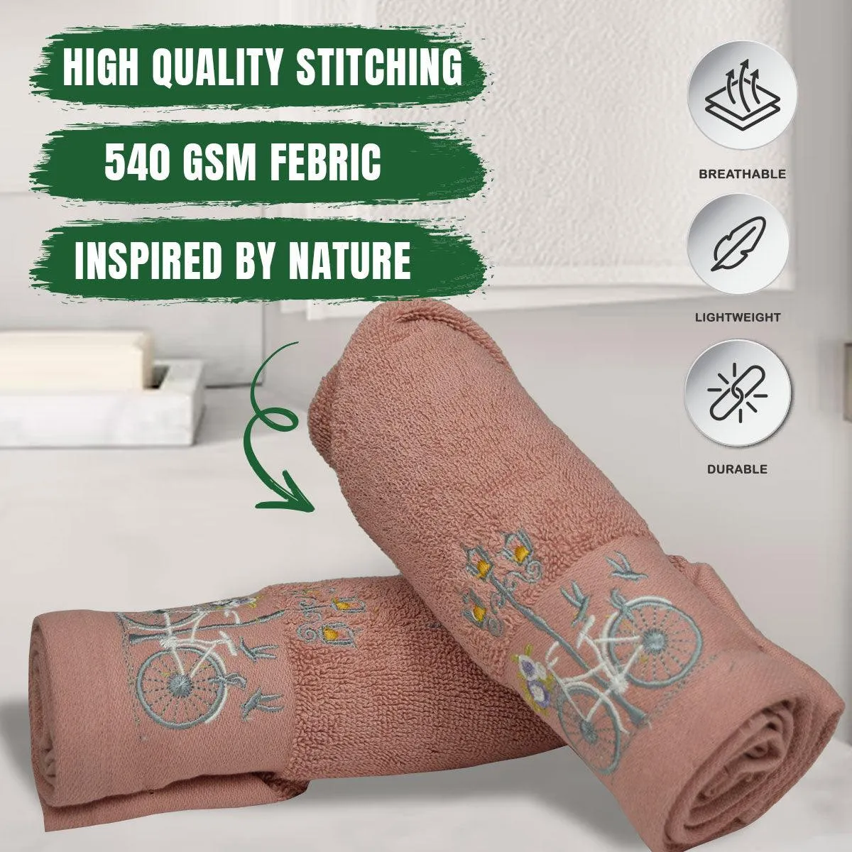Rangoli Martin Hand Towel Set Of 2, 540 GSM | Ultra Soft & Highly Absorbent Towels