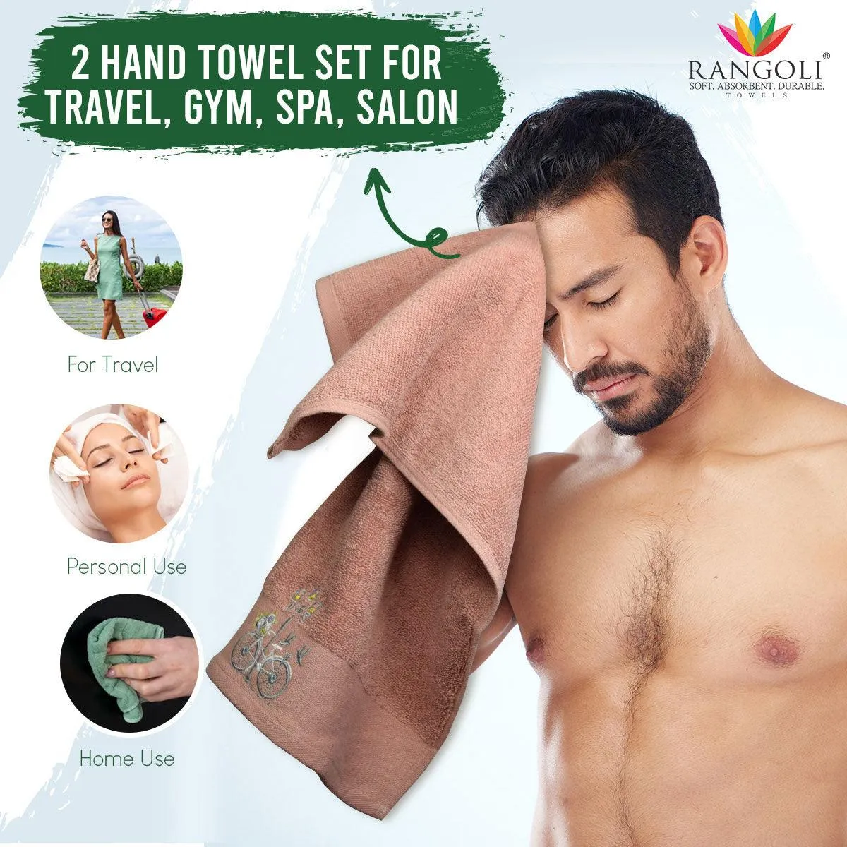 Rangoli Martin Hand Towel Set Of 2, 540 GSM | Ultra Soft & Highly Absorbent Towels